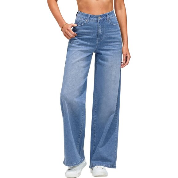 Denim - Wide Leg Jeans Women High Waist Breathable Stretch Casual Baggy Pants